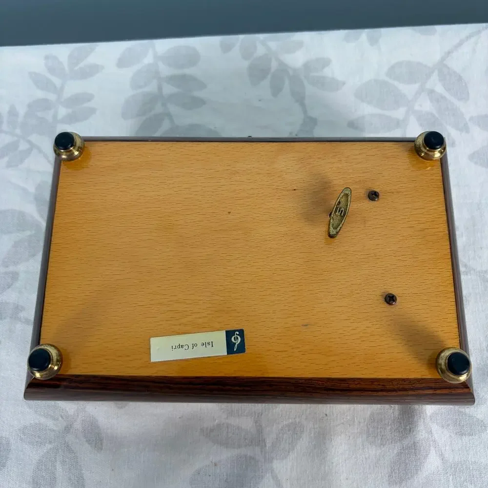 Vintage Italian Style Marquetry Music Box Musical Jewelry Box Isle of Capri